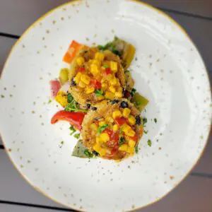 Black Bean Cake with Sweet Corn Relish